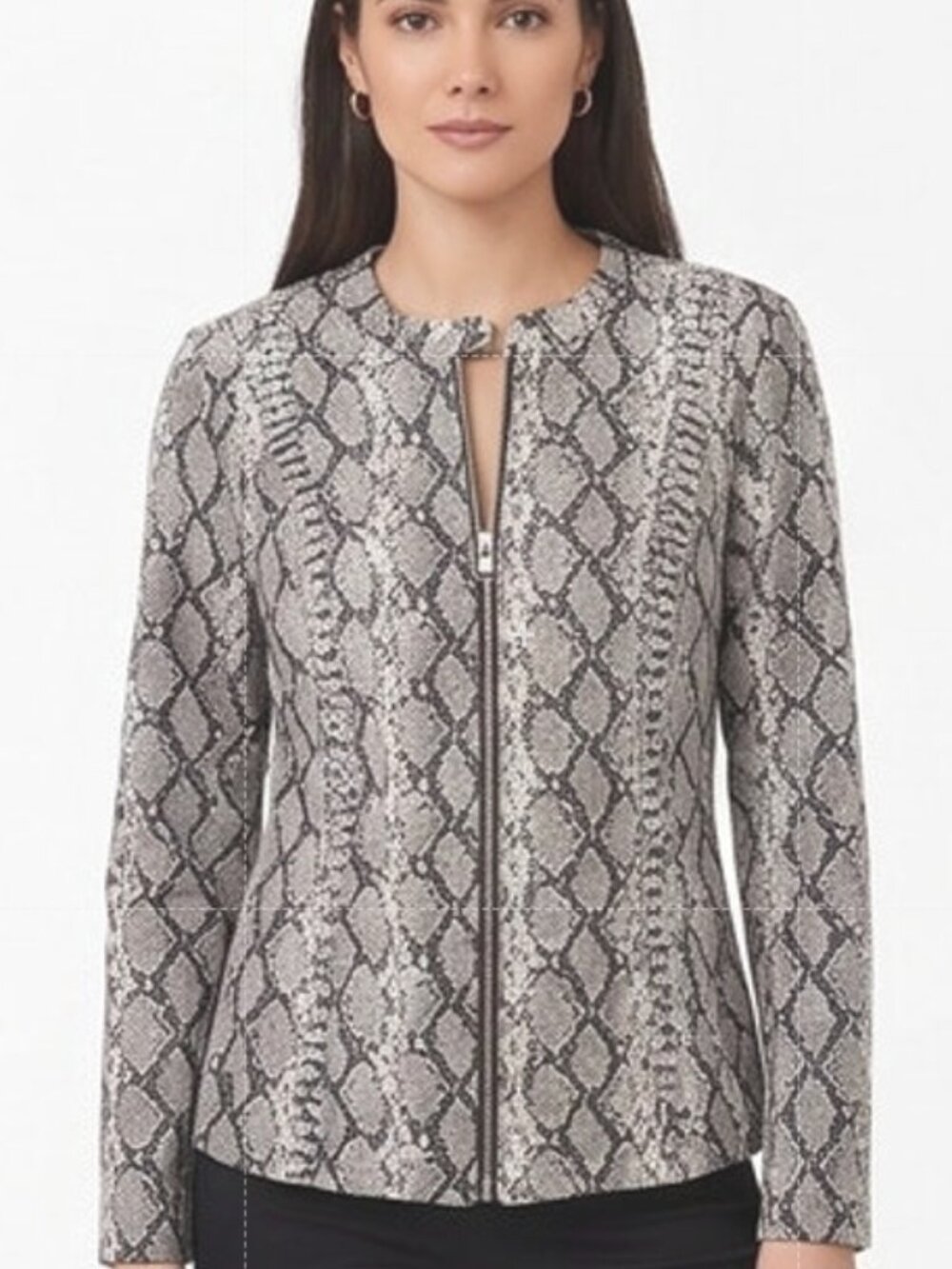 H by Halston Black & White Snake-Print Bomber Jacket